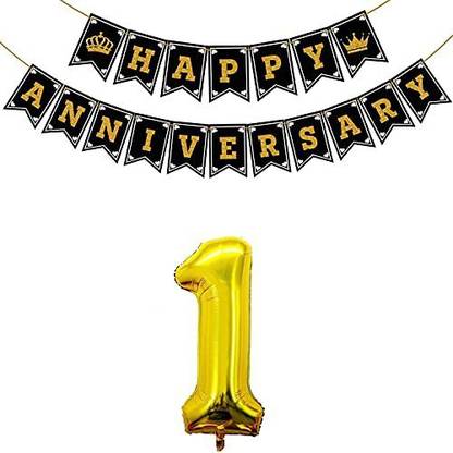 Zyozi 1 Year Anniversary Decorations Kit 1st Wedding Anniversary Banner Party Decorations Suppilies Including 1 Set Banner And 1 Pcs No1 Foil Balloom Banner Gold Foil Balloon Price In India