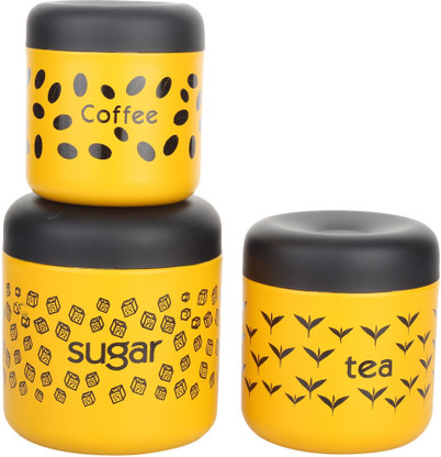 yellow tea coffee sugar canisters next