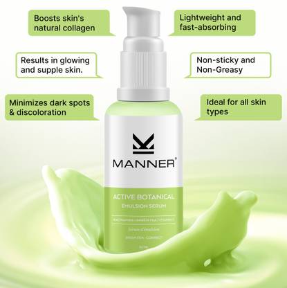 Manner Active Botanical Emulsion Face Serum With Niacinamide Green Tea And Vitamin C For Skin Brightening And Correction Price In India Buy Manner Active Botanical Emulsion Face Serum With Niacinamide Green