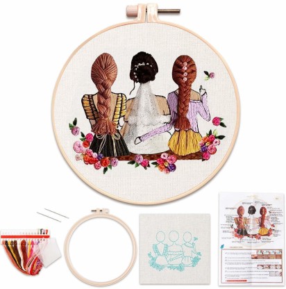 Cross Stitch Kits Include 2 Embroidery Hoop,4 Embroidery Clothes with Plants Flowers Pattern,Color Threads（Black） Tcbasrt 4Pack Embroidery Kit for Beginners with Pattern and Instructions 