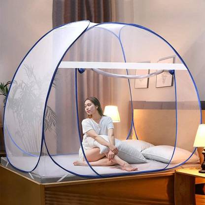 credicus Polyester Adults Washable Mosquito Net , King Size Bed , Polyester Foldable (blue) Mosquito Net  (Blue, White, Tent)