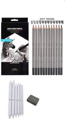 Professional Drawing Sketching Pencil Set - Brusarth 14 Pieces
