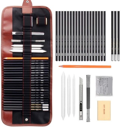 Canvas Pencil Bag and Accessories Charcoal Pencils Sketching Pencil Set 18 Pieces Drawing Pencil Sketch Pencils Set for Artists Adults children Beginners Include Pencils