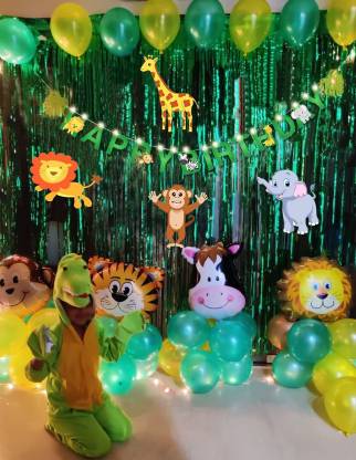 Miss & Chief Jungle Theme Birthday Decoration Combo with LED Light - 67Pcs  Boys Animals Safari Forest