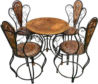 Smarts Collection Royal Look Wood Wrought Iron Patio Furniture Set With 4 Chair And 1 Wood Wrought Iron Patio Furniture Set, Wrought Iron Outdoor Furniture Sets
