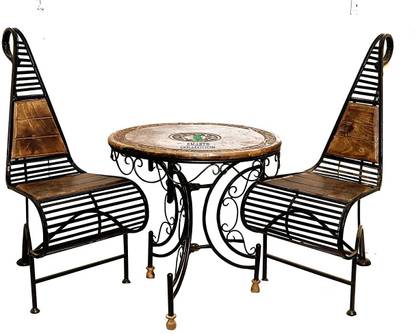Smarts Collection Royal Look Wood Wrought Iron Patio Furniture Set With 2 Chair And 1 Wood Wrought Iron Patio Furniture Set, Wrought Iron Outdoor Furniture Sets