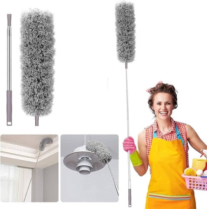Washable Bendable Head Duster for Cleaning High Ceiling Furniture Ceiling Fan & Cobweb Grey White Keyboard Microfier Duster for Cleaning with Telescoping Extension Pole 100 Inch 