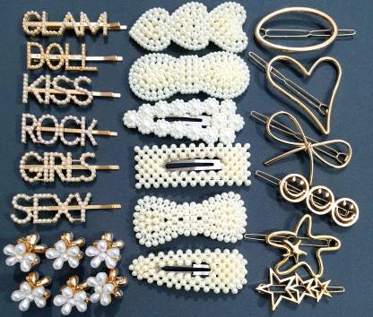 HOMEMATES pearl Mini Hair Clip Minimalist Bling Rhinestone Letter Bobby Pins,  Word Barrettes Crystal Hair Pins, Metal Hair Clips, Golden Sparkly Stylish  fancy Jewellery Hair Accessories for Women Girls Hair Pin Price