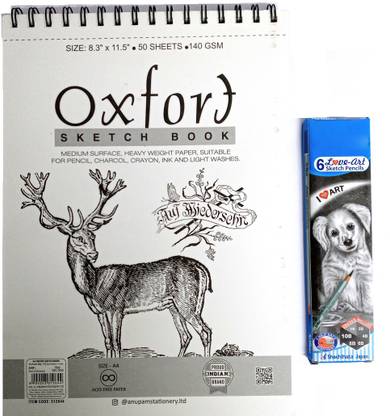 Flipkart Com Skygold 8 3 11 5 Inch 50 Sheets 140 Gsm Size Anupam Oxford Spiral Skecth Book With Artline Sketching Pencil Set For Drawing Combo Sketching Kit For Professional Artists Art Set
