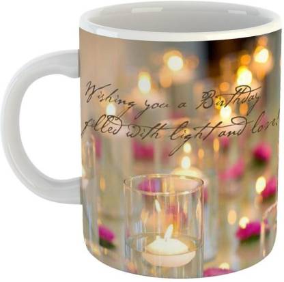 GiftOwl Happy Birthday Joy and Light Ceramic Coffee for Friend, Girlfriend & BoyFriend Glossy Finish With Vibrant Print Ceramic Coffee Mug