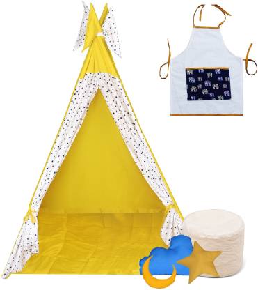 Play House Kids Sun & Star Teepee Tent for kids large Size with Quilt, Apron and Cushion with Bean Bag
