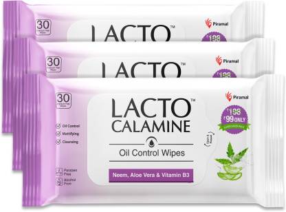 Lacto Calamine Oil Control Face Wipes 90 Count, Pack of 3