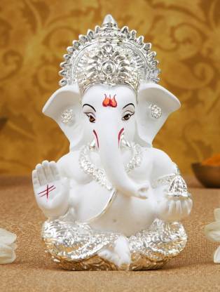 Gold Art India Gold Art India Gold Art India Silver plated Ganesha with  white terracotta color