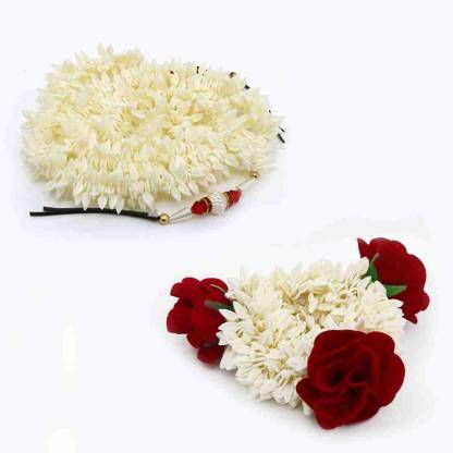 AMACO Beautifull & cute White and Rose Flower gajra Hair Band/Mogra And  Rose Gajra Hair