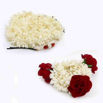 AMACO Beautifull & cute White and Rose Flower gajra Hair Band/Mogra And Rose Gajra Hair AMACO Beautifull & cute White and Rose Flower gajra Hair Band/Mogra And Rose Gajra Hair