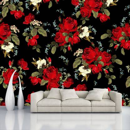Decorative Production Floral & Botanical Red, Black Wallpaper