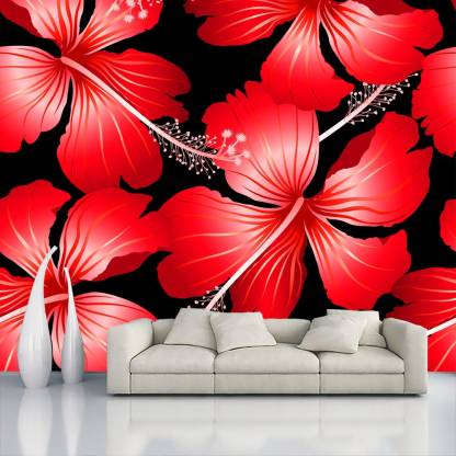 Decorative Production Floral & Botanical Red, Black Wallpaper