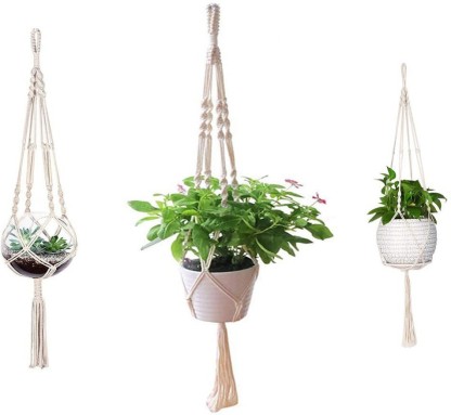 Set of 3 Macrame Plant Hangers Indoor Cotton Rope Hanging Planter Basket Flower Pot Holder Boho Home Decor 