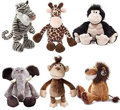 Party Propz Wild Animal Soft Toys Set -6Pcs 10\ Each /Animal Stuffed Toys  Set For Kids -