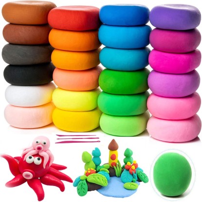 24 Colors Safety Ultra-Light Modeling Clay Magic Clay Air Dry Clay Bucket with Tools Creative Modeling Dough Art DIY Crafts Kit Toy Non-Toxic for Children Kids Gift 