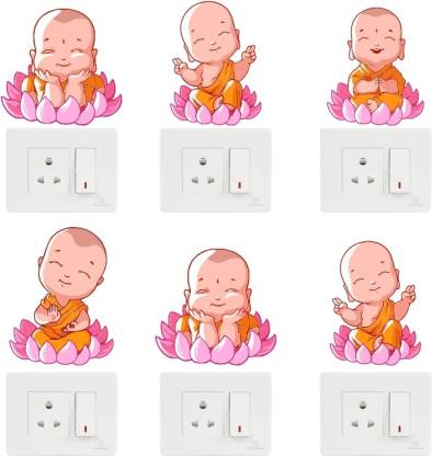 WALL STICKS Cute - Budha - Baby Monk - Lotus - Smile - Month - Switch Board  - Stickers - WS3018 Pack of 6 Price in India - Buy WALL STICKS Cute -