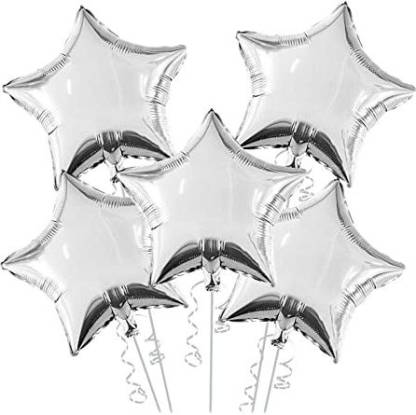 occasion eye Solid Star Balloon Foil Balloons for Decoration in Silver colour ( Pack of 5) Balloon Bouquet