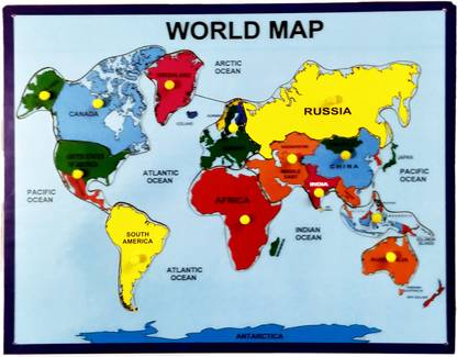 Pickkart World Map Wooden Toy For Kids 13 Piece World Puzzles With Continents Childrens Jigsaw Geography