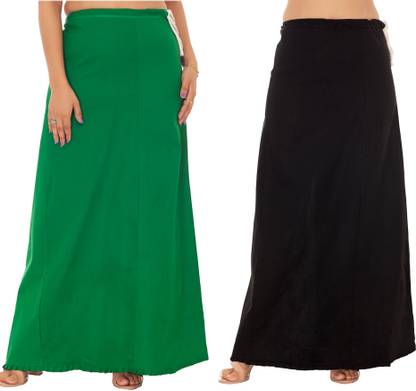 PADMAROOPA FRILL BORDER, FREE SIZE, GREEN & BLACK, SAREE PETTICOAT, FITS S, M ,L MAX. Pure Cotton Petticoat