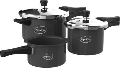 Pigeon by Stovekraft Limited Induction Bottom Hard Anodised Pressure Cooker Outer Lid 1.5 L, 2.5 L, 4.5 L Induction Bottom Pressure Cooker  (Hard Anodized)
