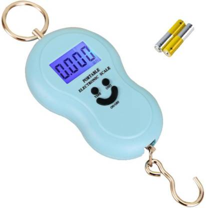 Qozent 50Kg Portable Hanging Luggage Weight Machine Digital with hook for Weighing Household Items Weighing Scale (Sky Blue) Smiely - with Batteries Weighing Scale