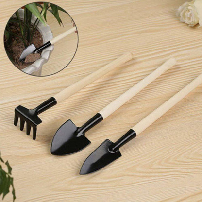 Garden Hand Tool Kit Plant Gardening Rake Trowel Wood Handle Shovel Spade Metal 