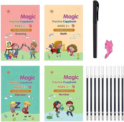 2 Pieces English Magic Practice Copybook Magic Calligraphy Magic Writing Paste Children Kindergarten Grooves Post Handwriting Alphabet Drawing Workbook with Pens Set for Kids Toddler 