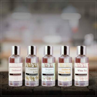 ROSeMOORe Aroma Diffuser Oil/Scented oil/Fragrance oil (Pack of 5, Amber & White Musk | Driftwood | White Tea | Bergamot & Geranium | Cranberry & Fig- 15ml each) Aroma Oil