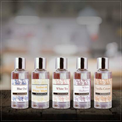 ROSeMOORe Aroma Diffuser Oil/Scented oil/Fragrance oil (Pack of 5, Amber & White Musk | White Mulberry | White Tea | Vanilla & Creme | Blue Oud - 15ml each) Aroma Oil