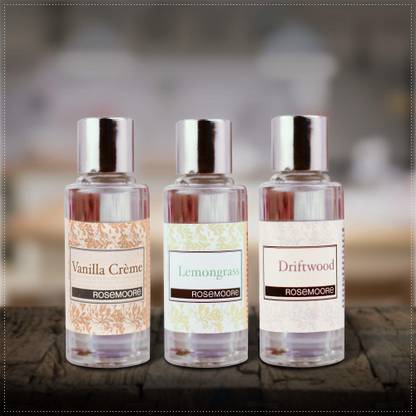 ROSeMOORe Aroma Diffuser Oil/Scented oil/Fragrance oil (Pack of 3, Vanilla & Creme | Lemongrass | Driftwood - 15ml each) Aroma Oil