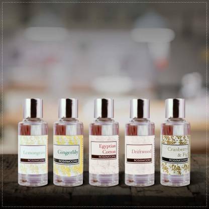 ROSeMOORe Aroma Diffuser Oil/Scented oil/Fragrance oil (Pack of 5, Lemongrass | Gingerlily | Egyptian Cotton | Driftwood | Cranberry & Fig - 15ml each) Aroma Oil