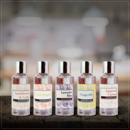 ROSeMOORe Aroma Diffuser Oil/Scented oil/Fragrance oil (Pack of 5, Sandalwood & Creme | Pink Pomello | Lavender Blue | Gingerlily | Egyptian Cotton- 15ml each) Aroma Oil