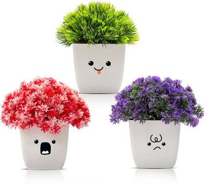 Amputive Artificial Plant Cute Bushy Shrub Topiary With Lovely Face Pots For Home Office Decoration Indoor Outdoor Decor Set Of 3 Av9 Pot In India Amputive Artificial Plant Cute Bushy, Artificial Outdoor Topiary Plants In India