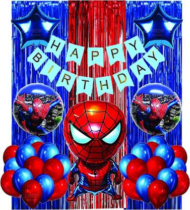Fun and Flex Spider man Theme Happy Birthday Blue Banner 2 Blue Stars  Spiderman 5 pcs