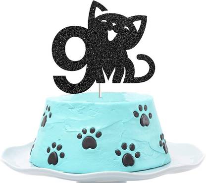 Zyozi Cat Nine Cake Topper Happy 9th Birthday Cake Decor I M Nine Sign Kitty Birthday Party Decoration Supplies Meow Sign Black Glitter Cake Topper Price In India Buy Zyozi Cat