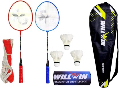 Badminton Racket Set of 2 with 3 Pieces Nylon shuttles with Full Cover 