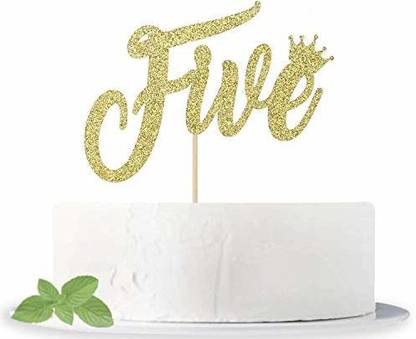 Zyozi Gold Glittter Five Cake Topper For Happy 5th Birthday Or 5th Anniversary Party Decor Hello 5 Cheers To Five Years Cake Topper Price In India Buy Zyozi Gold Glittter Five