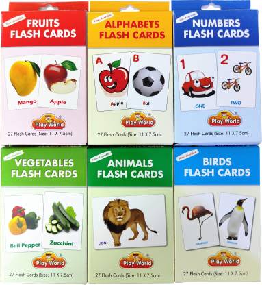 Planet of Toys Alphabet Numbers Fruits Vegetables Animals and Birds  Learning And Educations Flash Cards -Set of 6 (6 x 27 cards) - Alphabet  Numbers Fruits Vegetables Animals and Birds Learning And
