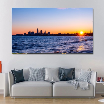 Cloudy Sea View in Color Panoramic Picture Canvas Print Home Decor Wall Art 