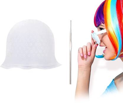Faigy Silicone Highlighting Hair Cap; Reusable Highlight Salon Hair  Coloring Dye Cap + Hair Colouring brush with Hooks for Dyeing Hair; Hair  Coloring/Bleaching Kit (White) Price in India - Buy Faigy Silicone