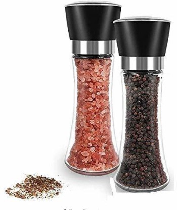 Original Stainless Steel Salt and Pepper Grinder Set With Stand Salt Grinders and Pepper Mill Shaker Set Tall Salt and Pepper Shakers with Adjustable Coarseness 
