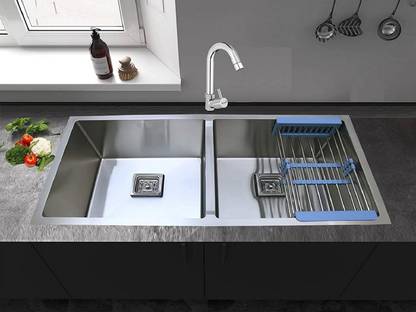 Zesta 45 X 20 9 Double Bowl Luxury Handmade 304 Grade Stainless Steel Kitchen Sink Matt Finish Vessel Silver In Kitchen Sink Vessel, Are Farmhouse Sinks Expensive To Install In India