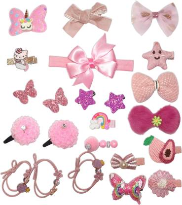 krelin Pink Color 24Pcs/Set Mix Style Headwear Set Children Accessories  Ribbon Bow with Full Covered Clips Hairpins for Girls .Hair Accessories  with Gift Box Hair Clip (Multcolor) Hair Pin Price in India -