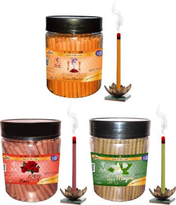 Shankh Rose, Mogra & Kesar Chandan Dhoop Stick (Incense Stick) Pack of 600 gram (200 + 200 + 200) Fragrances Rose, Mogra, Kesar Chandan