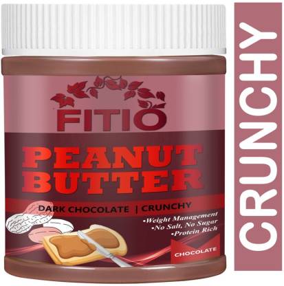 FITIO Nutrition Crunchy Ultra Peanut Butter | Dark Chocolate Ultra Peanut Butter with High Protein & Anti-Oxidants (110) 450 g